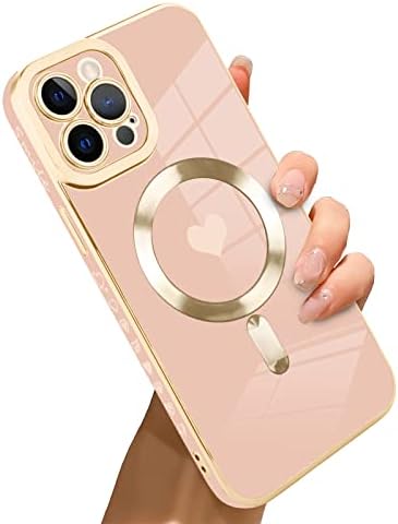 Bonoma לאייפון 12 Pro Max Case [תמיכה במגספה] אהבה דפוס לב ציפוי מגנטי ציפוי אלקטרופלט יוקרתי מארז אלגנטי מגן